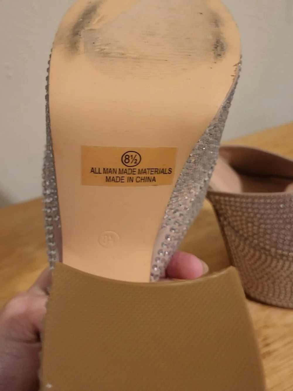 Platform Mule Heels with Crystal Embellishment - Nude